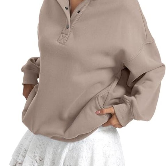 2026 Women' Fleece Sweatshirts Oversized Henley Neck Long Sleeve Pullover Tops - Picture 5 of 6